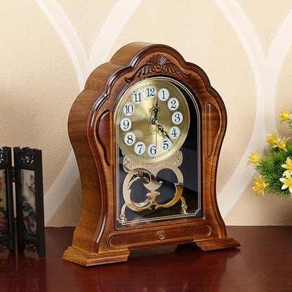 Antique Mantel Clock with Pendulum, Battery Operated(9.64" x 11.02") - color: Light Brown