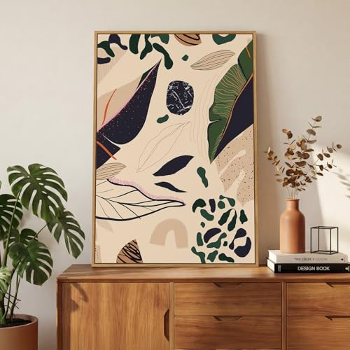 Framed Boho Abstract Tropical Botanical Wall Art for Living Room, 24x36 In - color: Earth Tones, size: 36"L x 24"W