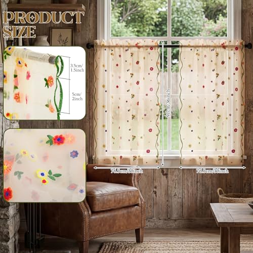 Gilprop Embroidered Flower Curtains 30 x 36 Inches, Champagne, Sheer Daisy - color: Champagne, size: 30 x 36 Inches