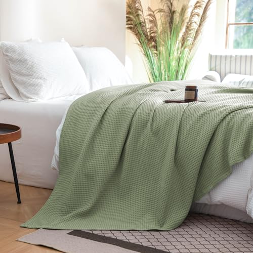 Simple&Opulence 100% Cotton Waffle Weave Throw Blanket 50"x60", Sage Green - color: Sage Green, size: Throw(50"X60")