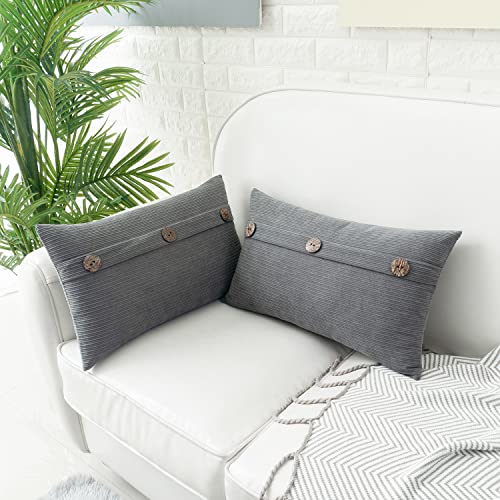 HWY 50 Grey Chenille Throw Pillow Covers 12x20 Inch Buttons Pack of 2 - color: Grey, size: 20" x 12" (Pack of 2)