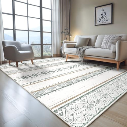 4x6 Washable Area Rugs for Living Room Boho Bedroom Rug Green/Brown - color: Green/Brown, size: 4' x 6' (Rectangular)