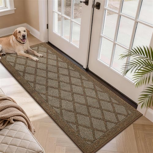 COSY HOMEER Non-Slip Door Mat 24"x60",Entryway Rugs Low Profile,Brown - color: Brown, size: 5' x 2' (Rectangular)