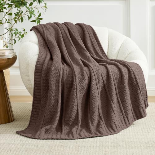 Amélie Home Chenille Knit Throw Blanket, Dark Brown 50"x60" - color: Dark Brown, size: 50" X 60"