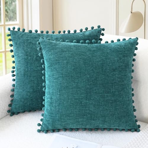 CaliTime Decorative Couch Throw Pillow Covers 16 X 16 Inches Teal - color: Teal, size: 16" x 16" (Pack of 2)