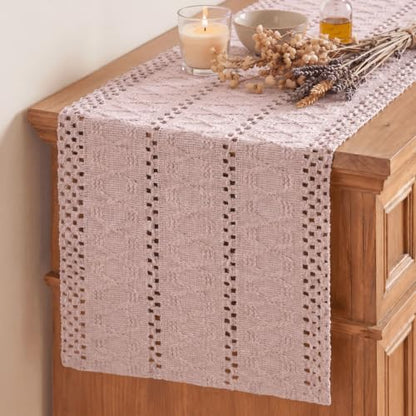 Artoid Mode Pink Woven Farmhouse Hollow Table Runner 12x36 Inch - color: Pink, size: 12" x 36", Table Runner