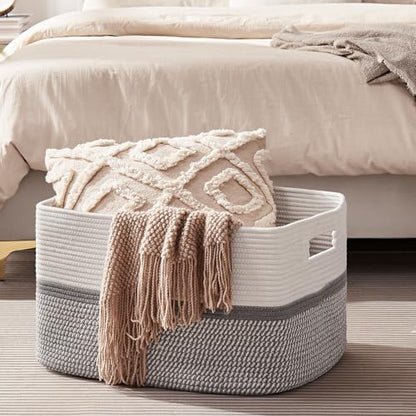 OIAHOMY Blanket Basket Laundry Basket Dog Toy Basket 75L Grey/White - color: Grey White, size: 22”x17”x12”