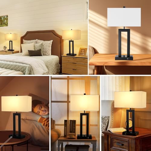22" Table Lamps for Bedroom, Modern Bedside Lamps with Charging Ports - color: White