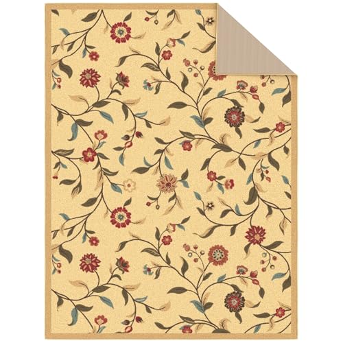Ottomanson 5x7 Area Rugs for Living Room – Stain Resistant Bedroom Rug - color: Floral Beige
