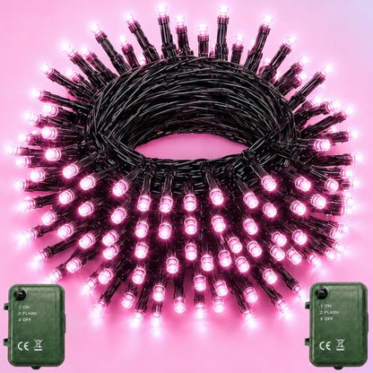 Pooqla Pink String Lights Battery Powered, 2x50 LED Halloween Fairy Lights - color: Pink, size: 50 LED x2