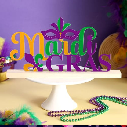 Roowest 2026 Metal Mardi Gras Table Sign Decor Centerpiece with Wood Base - style: Mardi Gras