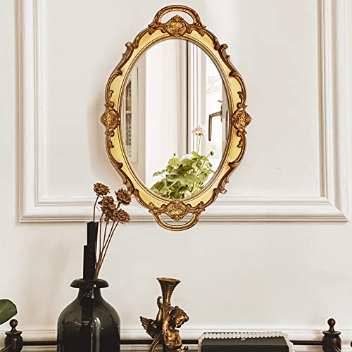 Eaoundm 14.5 x 10 inchs Oval Hanging Mirror (Gold 2 Pcs) - color: Gold 2 Pcs