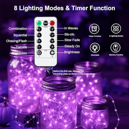 6 PCS Purple Fairy Lights with Remote 7ft 20 LED Light - color: Purple, size: 6 PCS