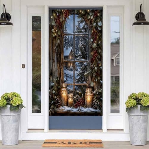 Winter Window Owl Cabin Lights Door Curtain 70 X 35.4 Inch, Privacy Door Cover Decorative Room Divider Curtain Hanging Doorway Window Panel for Bedroom Living Room Bathroom Office Home Decor - color: Winter Window Owl Cabin Lights