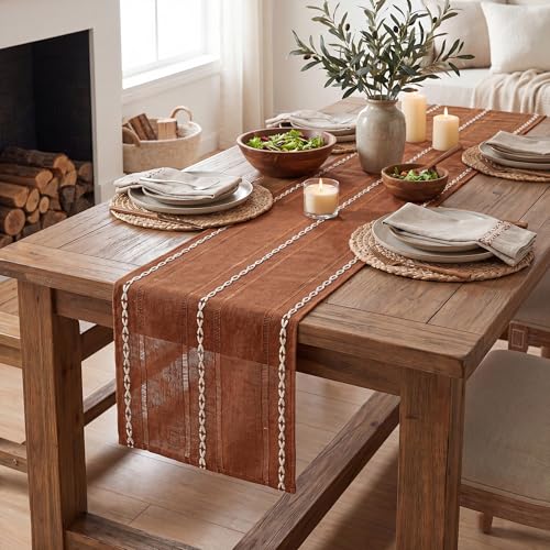 Artoid Mode Caramel Rustic Cotton Linen Table Runner 13x60 Inch - color: Caramel, size: 13" x 60"