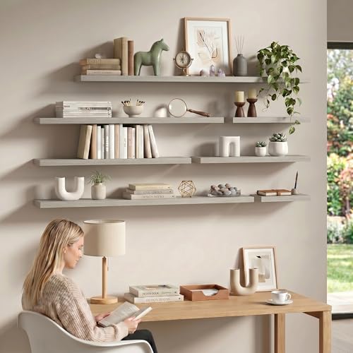 Fun Memories 72 Inch Floating Shelves - Fireplace Mantel Shelf - Deep Wall Mounted Wood Storage Shelf for Bedroom, Kitchen, Farmhouse - 2 Pack, Grey - color: Grey, size: 72"L x 8"D
