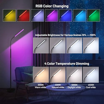 Dimunt LED Floor Lamp, Stepless Adjustable 3000K-6000K Colors, RGB - color: RGB-Black