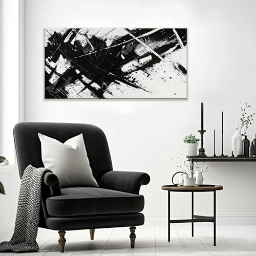Abstract Wall Art For Living Room Black And White Wall Art 24 × 48 Inch - color: black, size: 48"L x 24"W