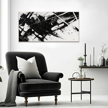 Abstract Wall Art For Living Room Black And White Wall Art 24 × 48 Inch - color: black, size: 48"L x 24"W