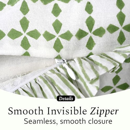 CPC Kelly Green Block Print Ruffle Pillow Cover 18x18 Inch, Pack of 2 - color: Kelly Green, size: 18" x 18" (Pack of 2)