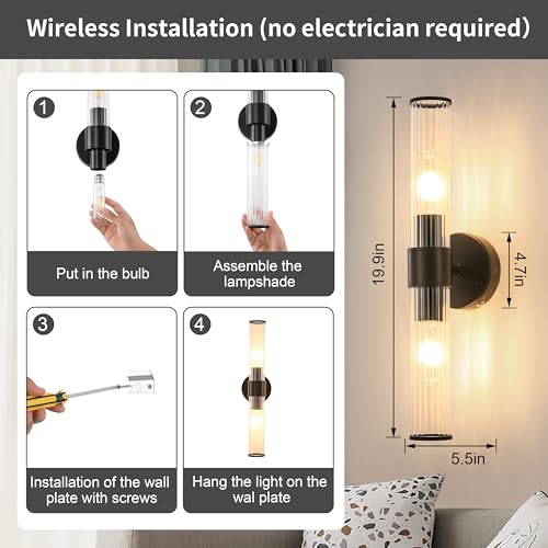 Morauroral Black Battery Operated Wall Sconces Set of 2 - color: Matte Black