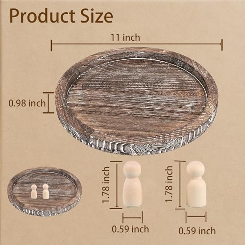 11 Inches Round Wooden Tray Decor, Brown Decorative Trays - color: Dark Brown