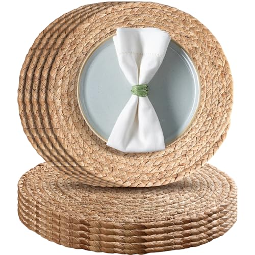 Aofmee 12 inch Round Woven Placemats Set of 10, Boho Rattan Place Mats, Natural Water Hyacinth Table Placemats, Farmhouse Weave Table Mats, Rustic Braided Wicker Charger Plates for Dining Table Decor - size: 12 Inch Set of 10