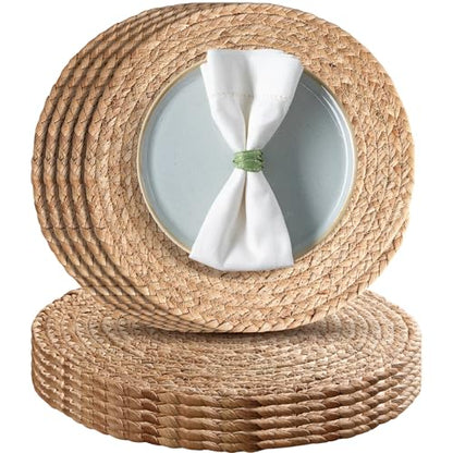 Aofmee 12 inch Round Woven Placemats Set of 10, Boho Rattan Place Mats, Natural Water Hyacinth Table Placemats, Farmhouse Weave Table Mats, Rustic Braided Wicker Charger Plates for Dining Table Decor - size: 12 Inch Set of 10