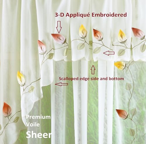 Today's Curtain,Vineyard 3-D Appliqué,Panel 63", Ecru, 59" W x 63" L - color: Ecru, size: 59"W x 63"L (Pack of 1)