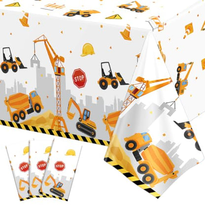 3 Pack Plastic Construction Tablecloths, Disposable Birthday Tablecloth - color: Construction