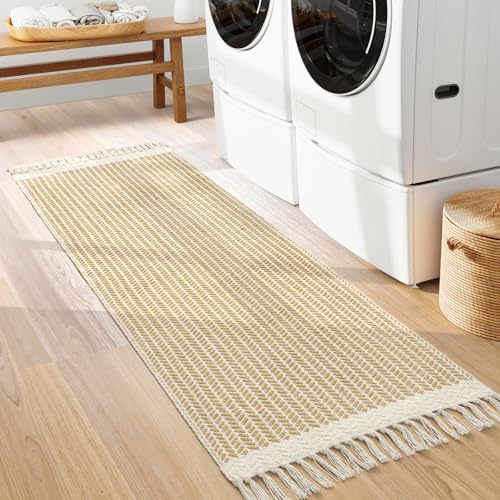 Lahome Boho Bathroom Runner Rug, 2x6 Washable Rugs for Laundry Room - color: Khaki, size: 2' x 6' (Runner)