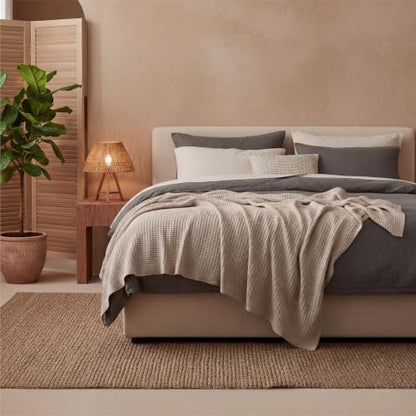 Bedsure 100% Cotton Blanket, Waffle Weave, Full Size, Khaki Brown, 80"x90" - color: 03 Khaki Brown, size: Full (80" X 90")