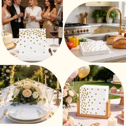 80 Pack of White Paper Cocktail Napkins with Gold Foil Polka Dot Confetti，Polka Dot Party Supplies(5 x 5 in，3-ply) (gold) - style: Gold Dot