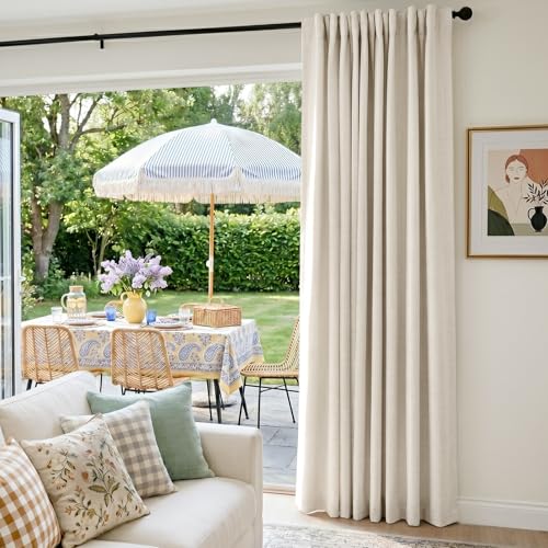 INOVADAY Extra Wide 100% Blackout Linen Curtains for Bedroom 102x84 Cream - color: #01 Cream, size: 102"W x 84"L (Pack of 1)
