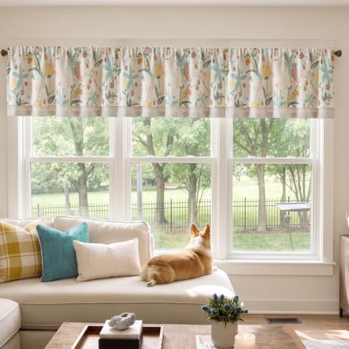 jinchan Floral Linen Window Valance Curtain, 50x18, 1 Panel, Green - color: Averie | Dusty Green, size: 50"W x 18"L (Pack of 1)
