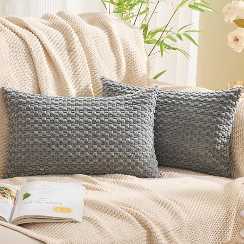 GAWAMAY Decorative Corduroy Throw Pillow Covers 12x20 Dark Gray 2 Pack - color: Grey, size: 20" x 12" (Pack of 2)