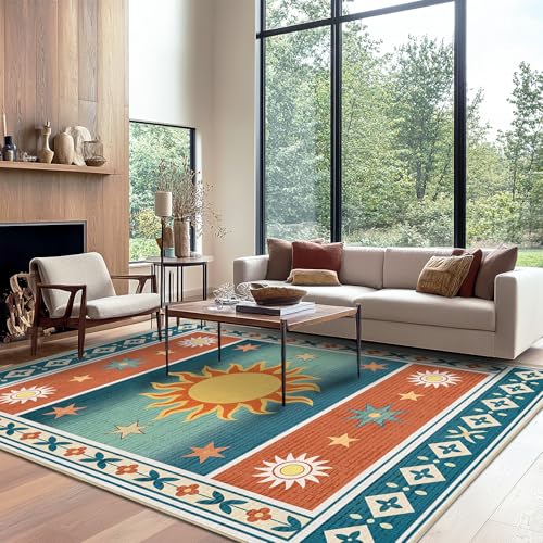 8x10 Area Rug for Living Room Sun Rug Machine Washable Boho Southwestern - color: Sun, size: 8' x 10' (Rectangular)