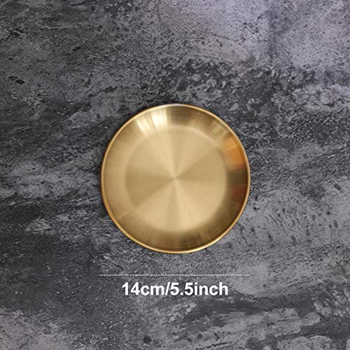 Round Brass Tray,Small Gold Decorative Tray Metal Storage Organizer Tray for Modern Home,Matte Brass Finish (14cm/5.5inch) - size: 5.5"