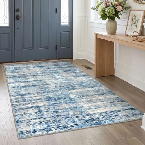 KOZYFLY Abstract 4x6 Rug Washable Mordern Rugs for Entryway Blue Beige - color: Blue Beige, size: 4' x 6' (Rectangular)