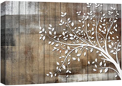 wall26 Canvas Print Wall Art Black Tree Silhouette & Birds & Gray Grunge Background Nature Wilderness Illustrations Modern Art Rustic Multicolor for Living Room, Bedroom, Office - 12"x18" - color: Abstract Tree Artwork - 05, size: 18"L x 12"W
