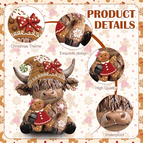 Karenhi 2 Pcs Highland Cow Figurines Resin, Gingerbread Christmas Decor - style: Gingerbread Man