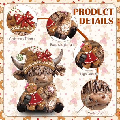 Karenhi 2 Pcs Highland Cow Figurines Resin, Gingerbread Christmas Decor - style: Gingerbread Man
