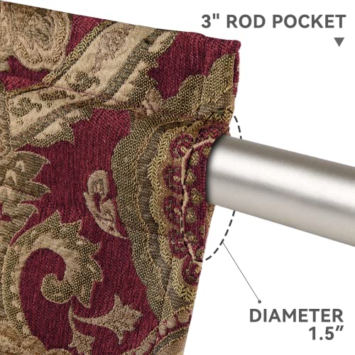 Loom and Mill Chenille Damask Valances for Windows, Red Brown, 54"x18" - color: Luxembourg-red+brown