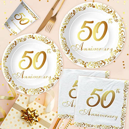 APOWBLS 50th Anniversary Decorations And Supplies Tableware Gold, Serves 24