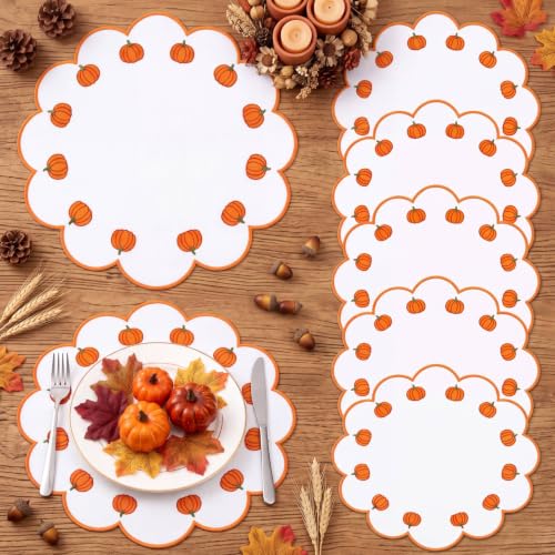 Qinyoung 6 Pcs Fall Pumpkin Placemats Orange Table Placemats, 13.8 inch - size: 13.8 Inches, style: Pumpkin