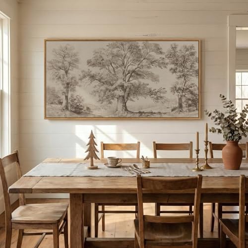 Extra Large Framed Vintage Landscape Wall Art for Living Room, 60x30 Inch - color: Beige and Gray, size: 57"L x 28.5"W