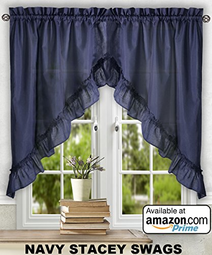 Ellis Curtain Stacey 54-by-13 Inch Ruffled Filler Valance (Navy) - color: Navy
