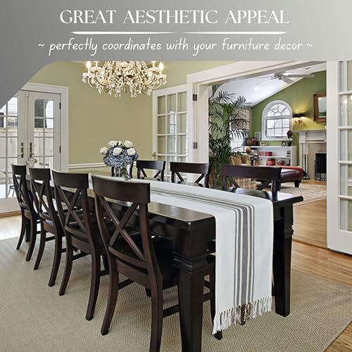 Native Fab Gray Table Runner 72 Inches Long - Boho Striped Table Cover with Fringes - 100% Cotton, Soft, Tight Weave, Non Slip Tablerunner for Dining, Dresser, Wedding - Grey and White (14x72 inches) - color: Gray White, size: 14x72