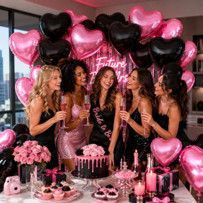 Pink Black Heart Foil Balloons,12Pcs 18Inch Heart Shaped Balloons - color: Black Pink