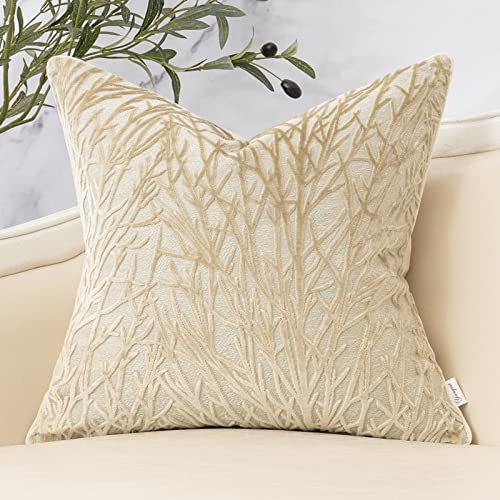 Yangest Beige Twigs Greenish Throw Pillow Cover Branches Velvet Cushion Case Neutral Pillowcase for Sofa Couch Bedroom Living Room Home Decor,20x20 Inch - color: Beige, size: 20" x 20" (Pack of 1)